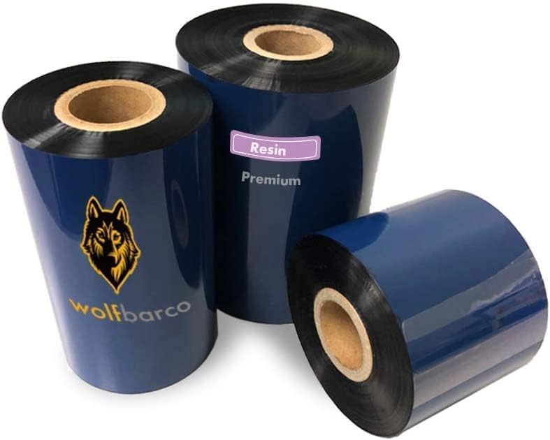 48 Rolls Wolfbarco 4.33" x 984' (110m x 300m) Black Standard Full Resin Thermal Transfer Ribbon Compatible with Zebra,TEC, INTERMEC,Citizen,TSC,GODEX,ARGOX Printers