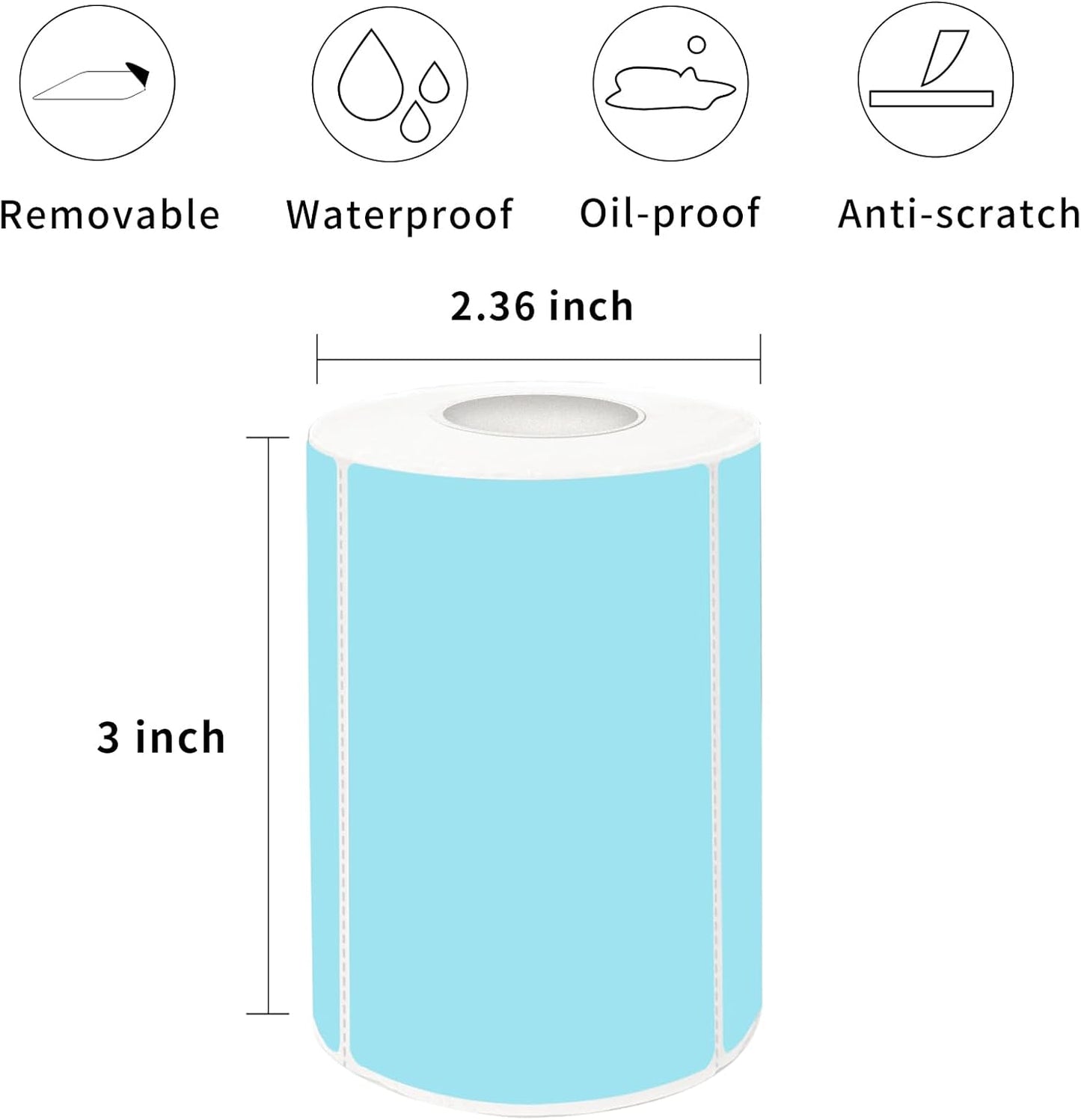 2×3 Inch Blue Removable Thermal Labels,Self-Adhesive Square Direct Thermal Labels,300 Sheets per Roll with Perforated Lines