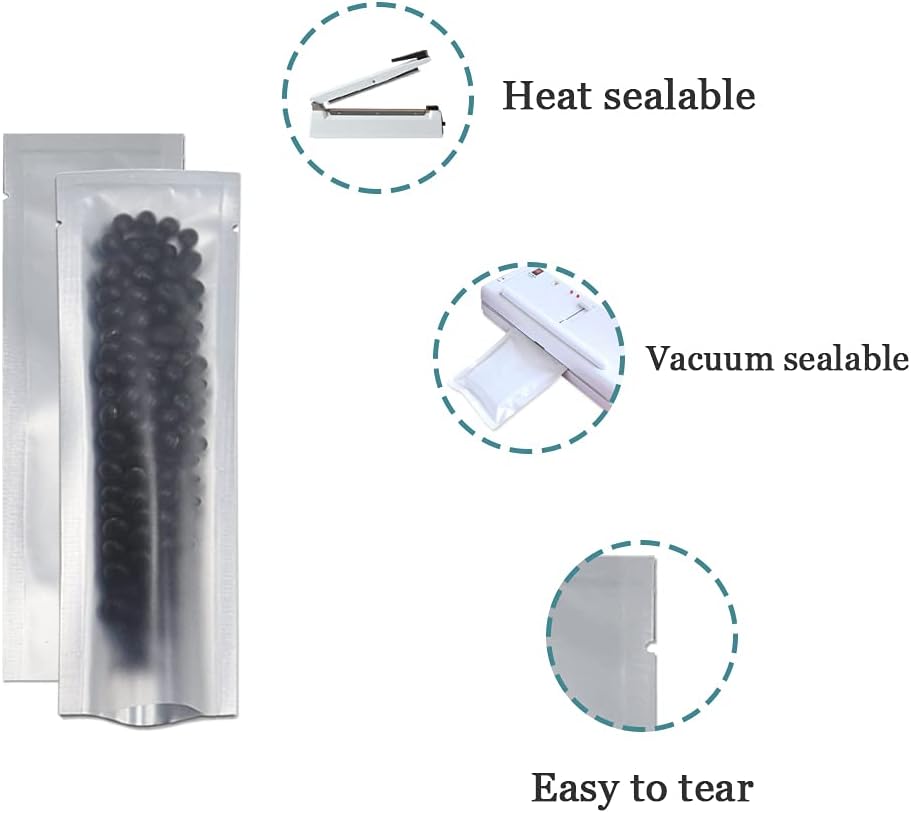 PABCK 500 Pcs 2.1x7.08 inch (Inside Size 1.77x6.69 inch) Clear Front Vacuum Heat Sealable Pure Mylar Foil Bag for Travel Sampling Packaging Food Storage Aluminum Foil Candy Coffee Powder Package