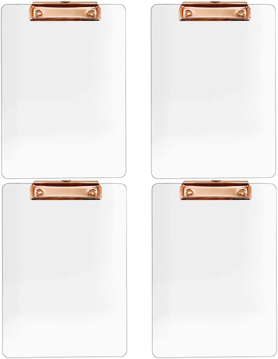 JIARI 4 Pack Clear Acrylic Office Clipboard A4 Letter Size 8.6" x 12.2" (Rose Gold 4 Pack)