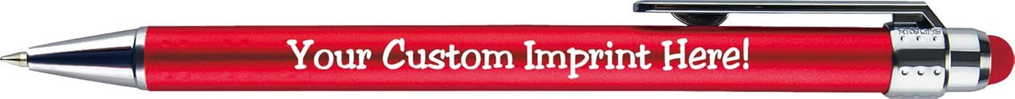 Personalized Pens with Stylus Tip -Bright Vibes- Click action - Custom - Black writing - Printed Name pens - Imprinted with Your Logo or Message - FREE PERSONALIZATION - 12 Pens/Box (Assorted)