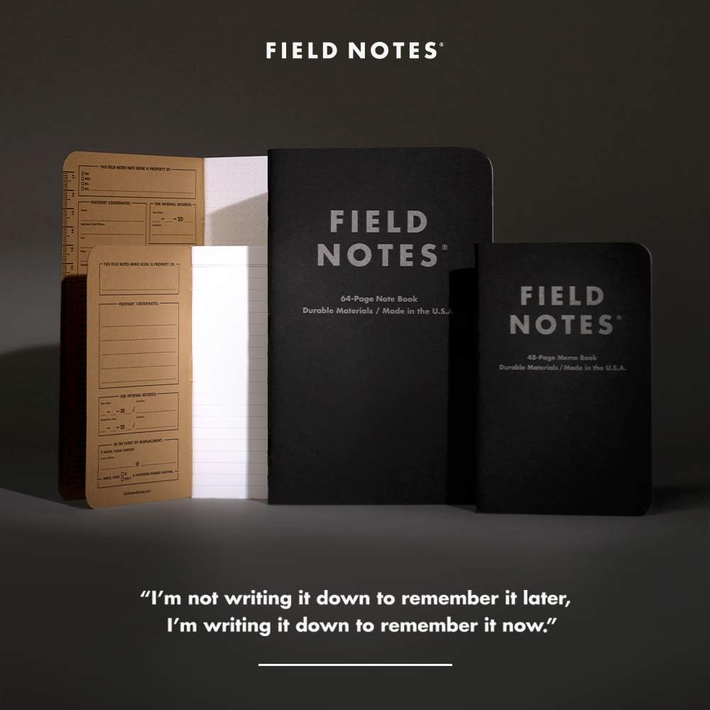 Field Notes 2-Pack Pitch Black Notebooks (4.75" X 7.5"), Ruled, 64 Pages | Thin Pocket Sized EDC Notebook With 90 GSM Paper & Paperback Cover | Work Notebooks For Note Taking | Made in the USA