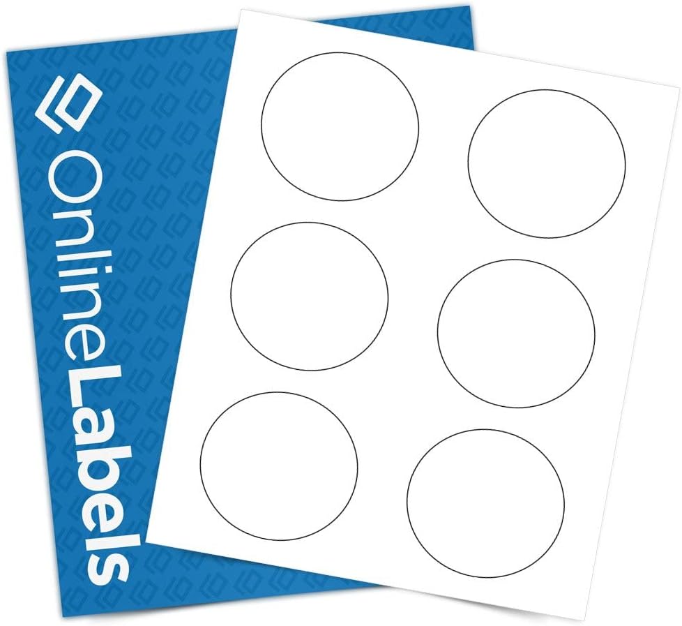 OnlineLabels 3" Round Labels – Removable Adhesive, White Matte – Great for Jar Lids, Product Labels, & More – for Inkjet & Laser Printers –Pack of 600, 100 Sheets OL2279WX
