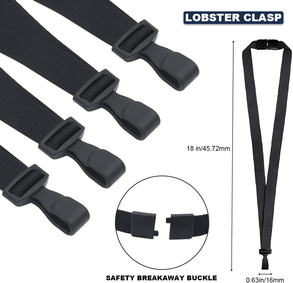25 Pack Bulk-Polyester Breakaway Lanyards with Plastic No Twist Clip & Safety Breakaway Clasp-Great for Radiology-School Hospital-MRI Safe-Neck Strap I.D. Badge Holders 36” (Black) by BETOOM