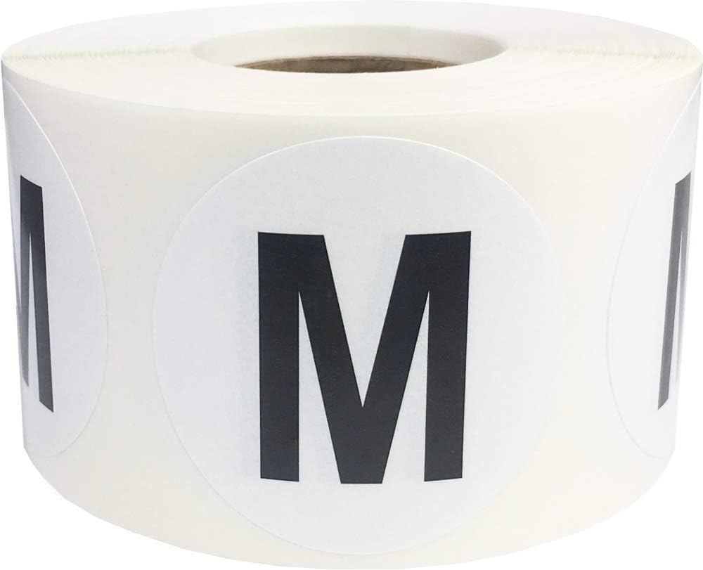 Letter M Inventory Labels 1.5 inch Round Circle Dots 500 Adhesive Stickers