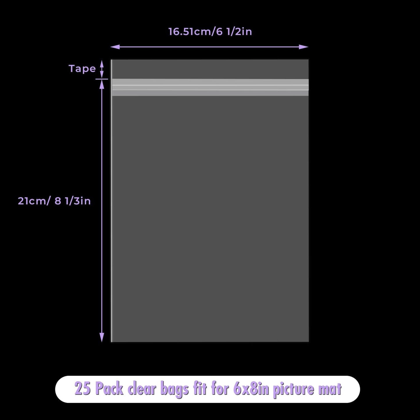 Frametory, 25 Pack 6 1/2" x 8 1/3" Acid-Free Clear Plastic Bags, Self Seal Crystal Photo Sleeves for 6X8 Art Prints, Pictures & Framing Mat Mattes