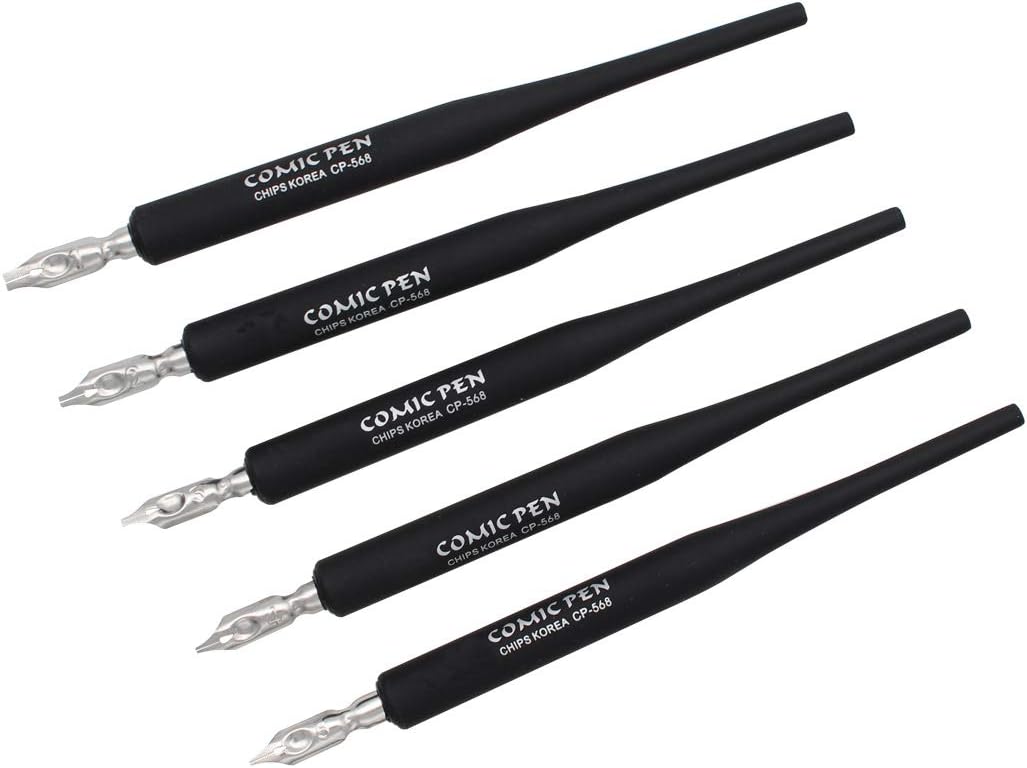 Plastic Professional Manga Gothic Pen Dip Pen Set with 5 Nibs Manga Calligraphy Drawing Pen Kit - 5 Pcs, Black
