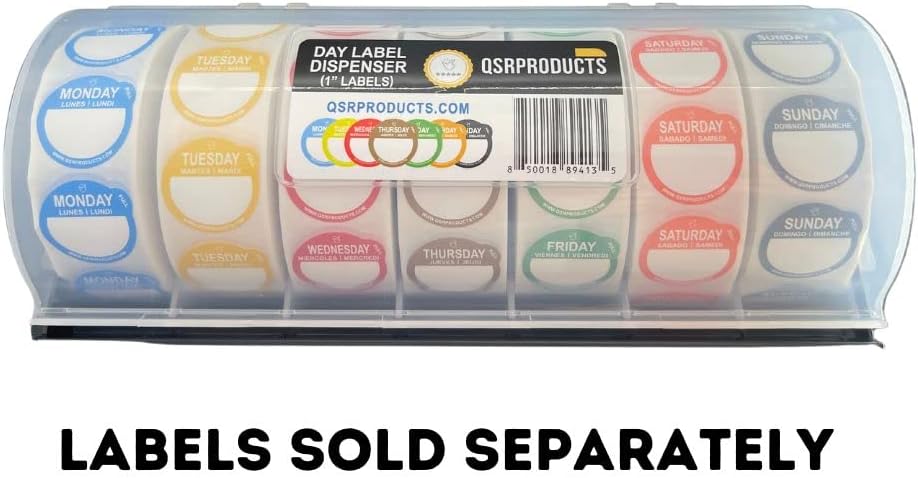 7-Slot Day of The Week Covered Label Dispenser (for 3/4" & 1" Labels) - Food Sticker Holder for Inventory Management and Meal Prep, Protects Labels Inside
