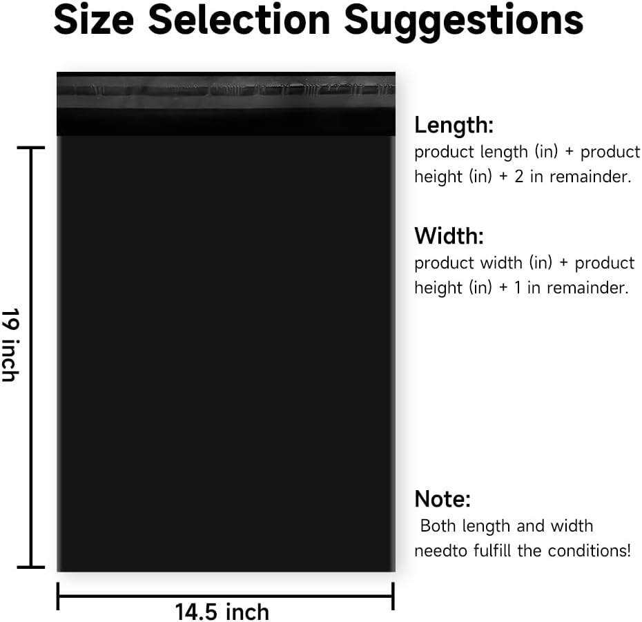 Black Bulk Shipping Bags 14.5 x 19 Inch 1000 pcs Poly Mailer for Clothing, T-shirt Large Durable Waterpoof Plastic Packaging Envelopes for Small Business Slef Seal