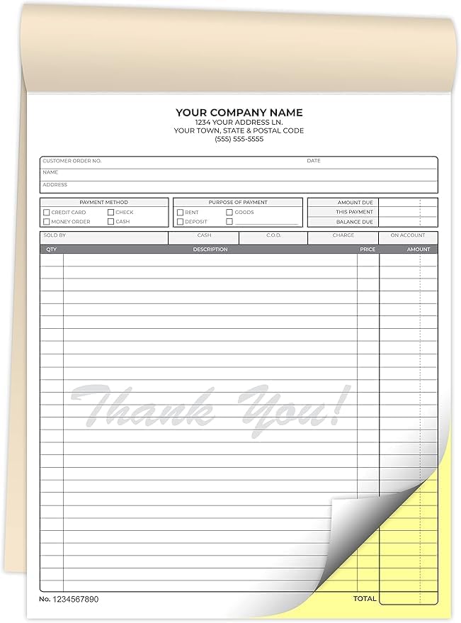 Custom 5.5" X 8.5" Invoice Receipt Book, Carbonless NCR Invoice Book in 2-Part Duplicate Receipts, Estimates, Purchase Orders, Sales Orders (White/Yellow/Pink, 300 Sets)