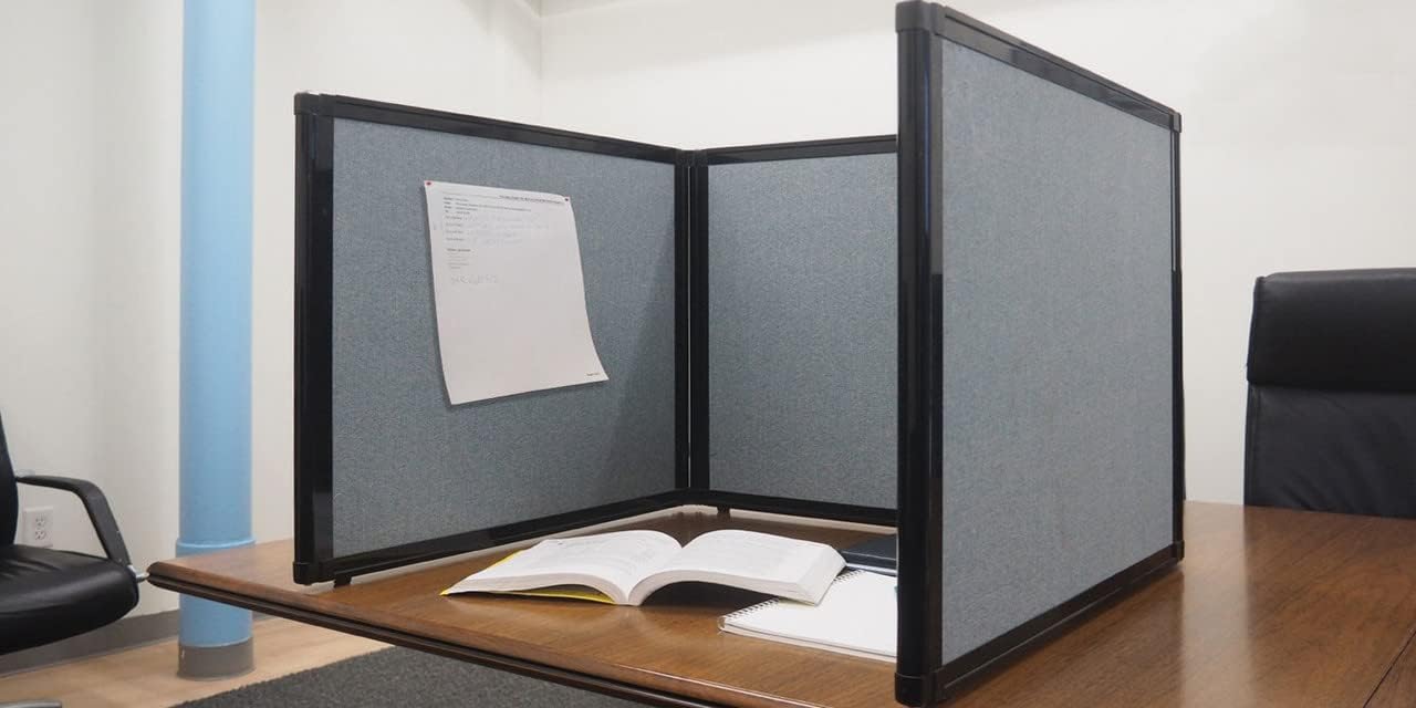 Versare Folding Tabletop Display | 3-Panel Partition | Lightweight Portable Workspace Divider | Powder Blue 99" x 36"
