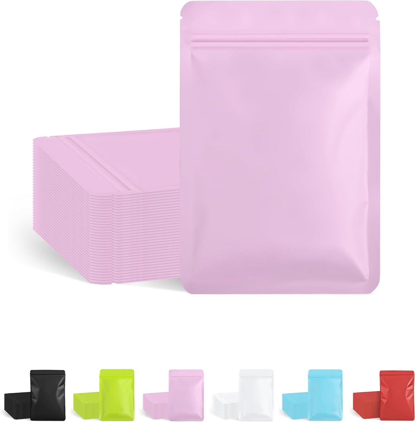 FireKylin 100 Pack Resealable Packaging Bags for Small Business Double-Sided Color Smell Proof Bags for Food Storage Flat Bags (Pink, 4" x 6")