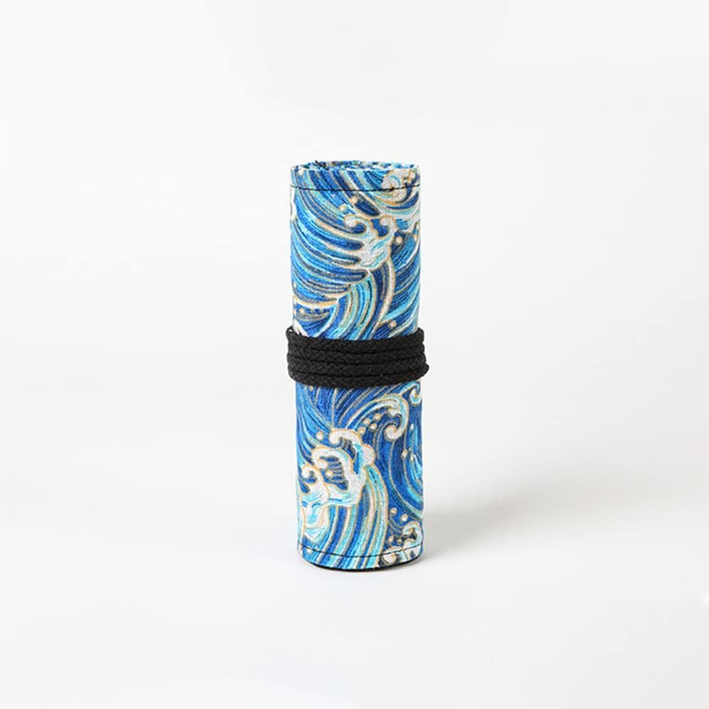 DIYOMR 12/24/36/72 Slots Pencil Wrap Pencil Rolls，Artist Colored Pencils Roll Up Bag Short Brushes Pouch Case Pencils Organizer Drawing Coloring & Sketching，No Pencils (Blue Ocean，12slots) (PCD1098)