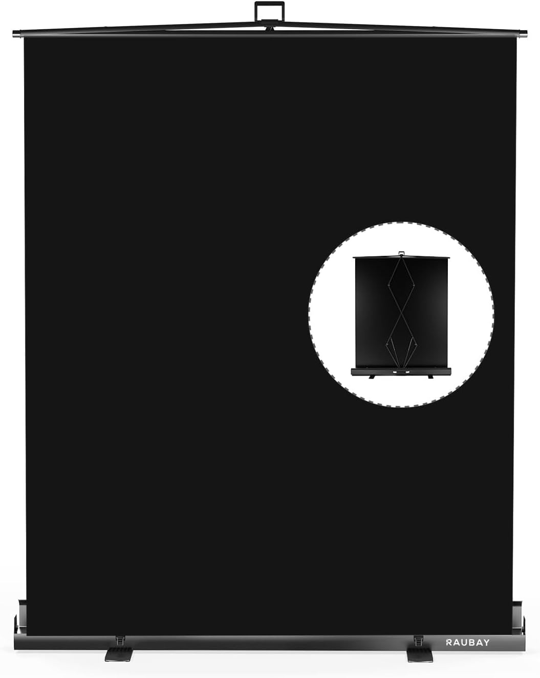 【Easy Set Up】 RAUBAY 59.8 x 82.7in Collapsible Black Backdrop Screen Portable Retractable Panel Photo Background with Stand for Video Conference, Photographic Studio, Streaming