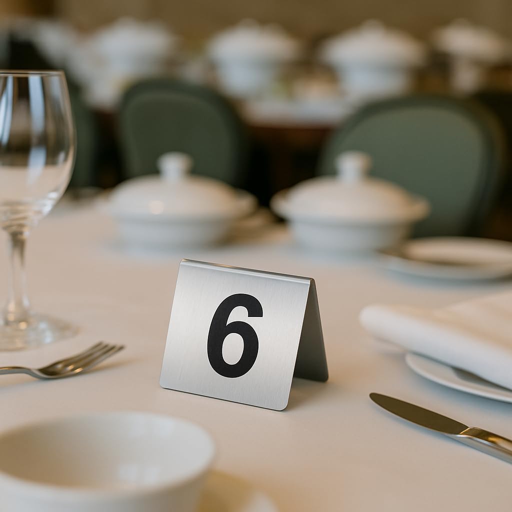 Stainless Steel Table Numbers 1-10, 2.76 x 2.76 Inch Tent Style Number Signs, Heavy-Duty Metal Table Number Cards for Restaurant, Cafe, Hotel, Large Clear Numbers, Waterproof and Rustproof