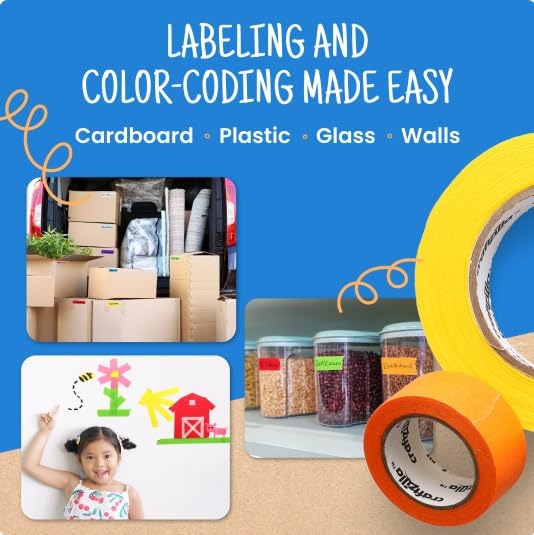 Colored Masking Tape - 11 Roll Multi- Pack, 825 Ft x 1 Inch - Colored Painters Tape for Arts & Crafts Labeling or Coding, Kids Art Supplies Color Tape Rolls, Colorful Masking Craft Tape