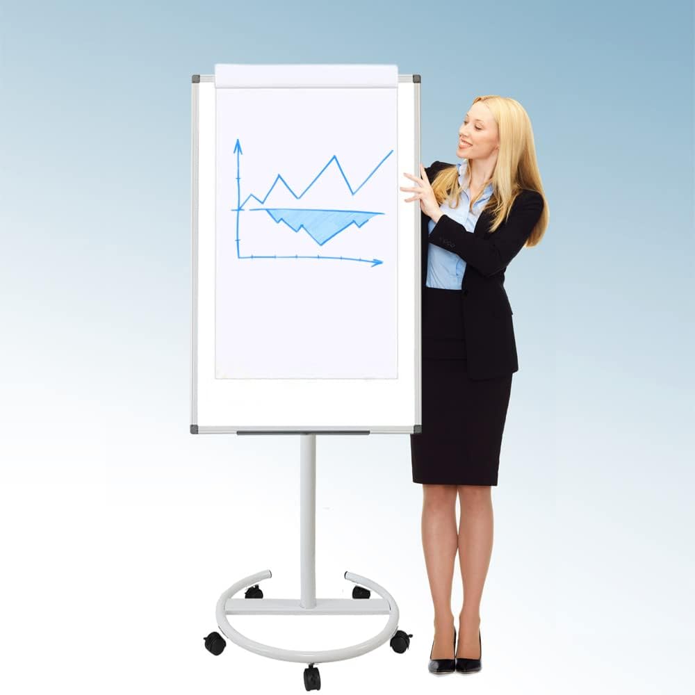 BIBOC Mobile Dry Erase Board – 36x24 inches Magnetic Portable Whiteboard Stand Adjustable Easel White Board Flipchart Easel Board with 25 Sheets Paper Pad 1 Eraser, 2Markers (24x 36 inches)