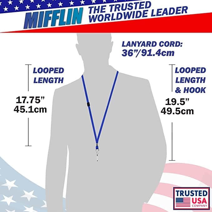 MIFFLIN-USA Flat Breakaway Safety Lanyard for ID Badges (Blue, 36 Inch, 800 Pack), Soft Woven Neck Line