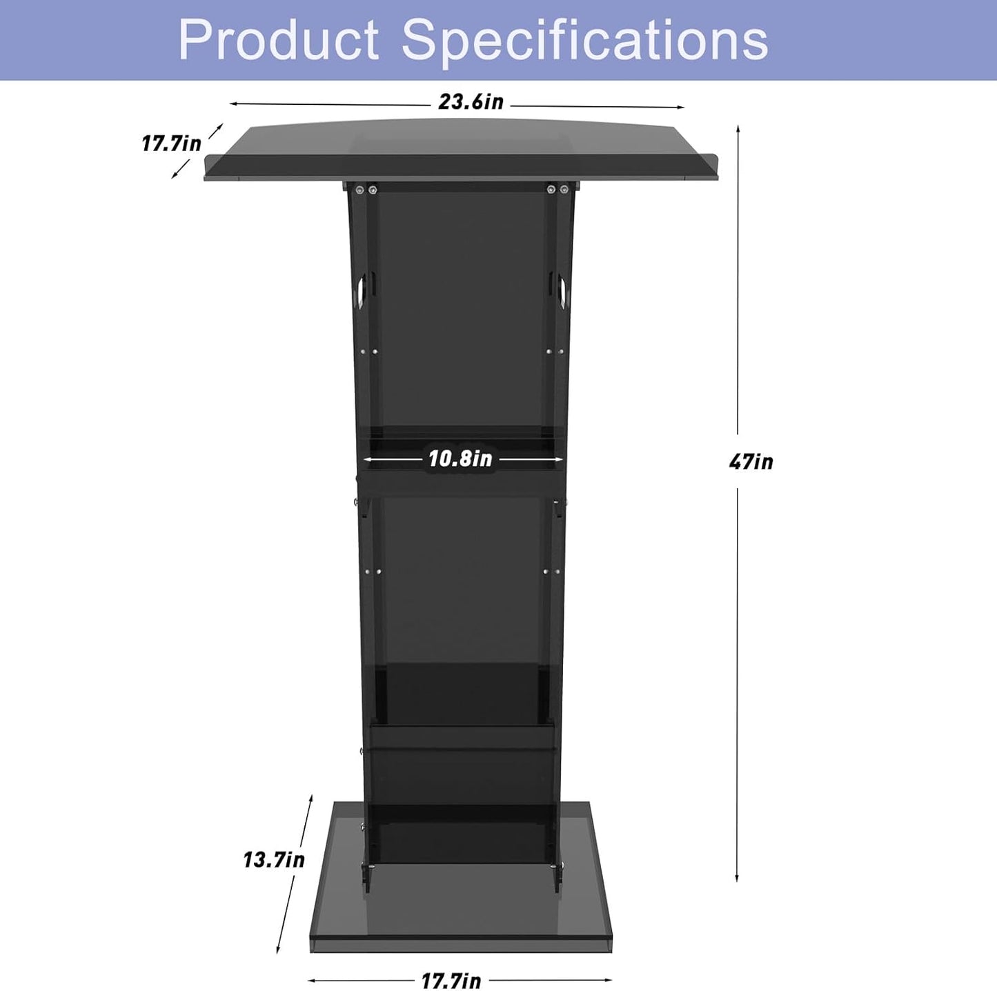 Acrylic Podium Stand with Storage Shelf,Black Lecterns & Podiums,Pulpits for Churches,Conference,Speeches,Weddings,Classroom,Concert,47" H Professional Presentation Podiums