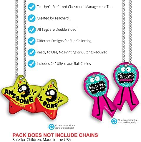 Brag Tags Fun Critters & Monsters Increase Student Attendance Incentives Value Pack: 100 Multicolor, Waterproof Teslin Brag Tags (10 Per Design)