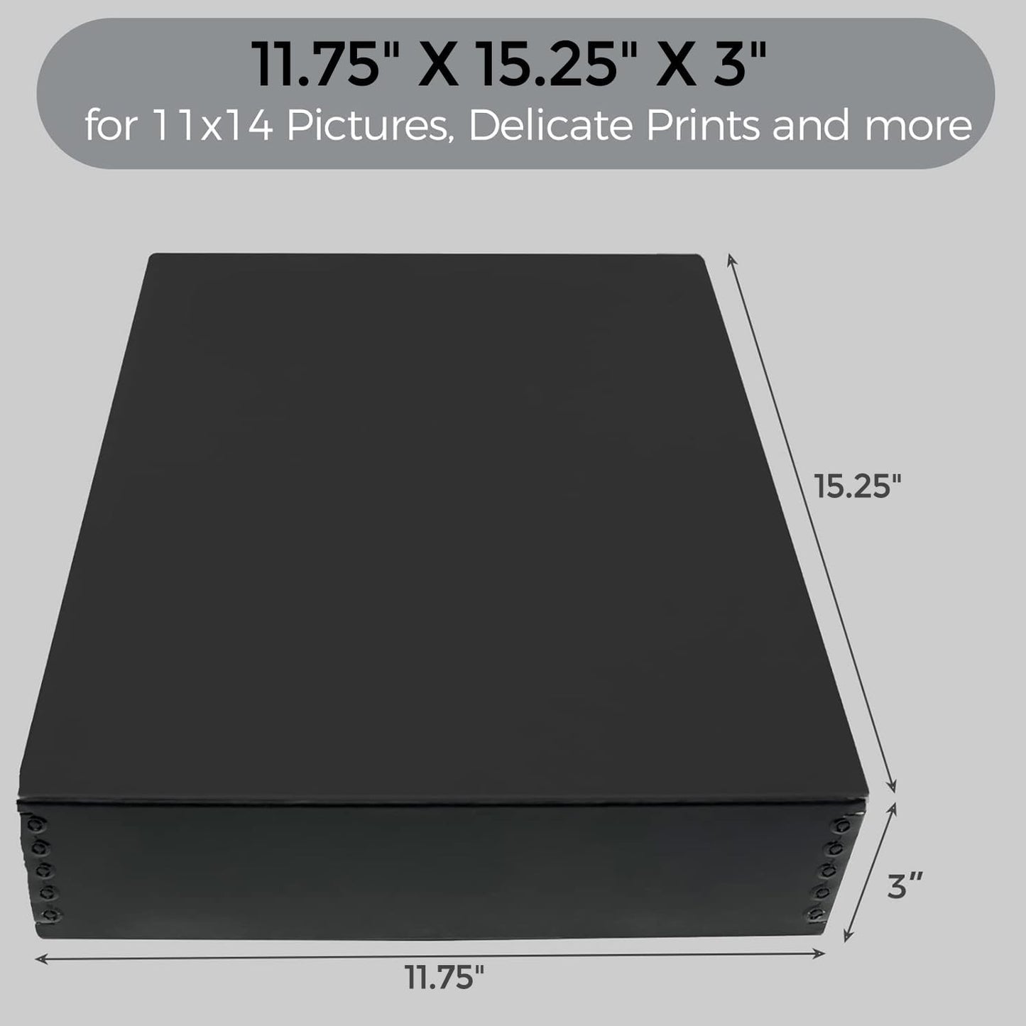 Lineco Archival 11 x 14 x 3 inches Museum Archival Storage Box, Drop Front Design, Acid-Free with Metal Edge. Preserves Photos Documents, Black