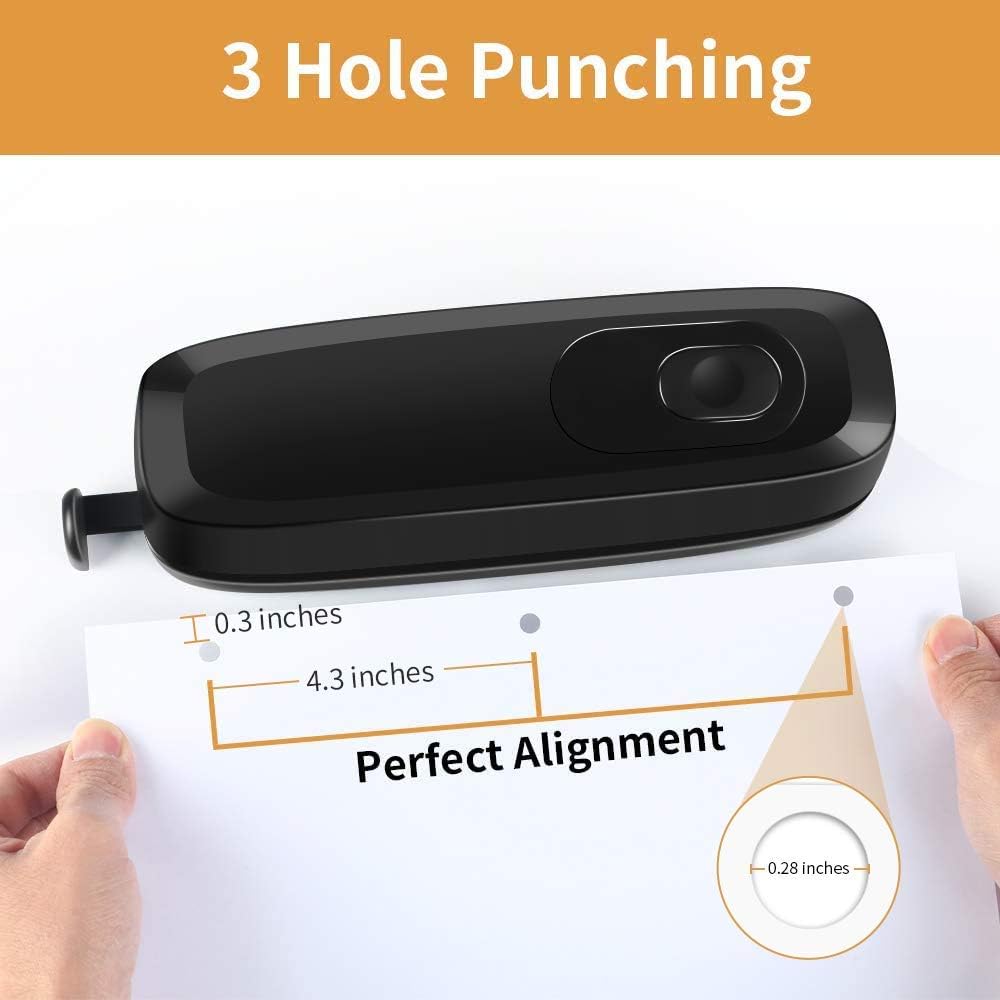 3 Hole Punch, AFMAT Electric Three Hole Punch Heavy Duty, 20-Sheet Punch Capacity, AC or Battery Operated, Effortless Punching, Long Lasting Paper Puncher for Office School Studio, Black, Model: HP01