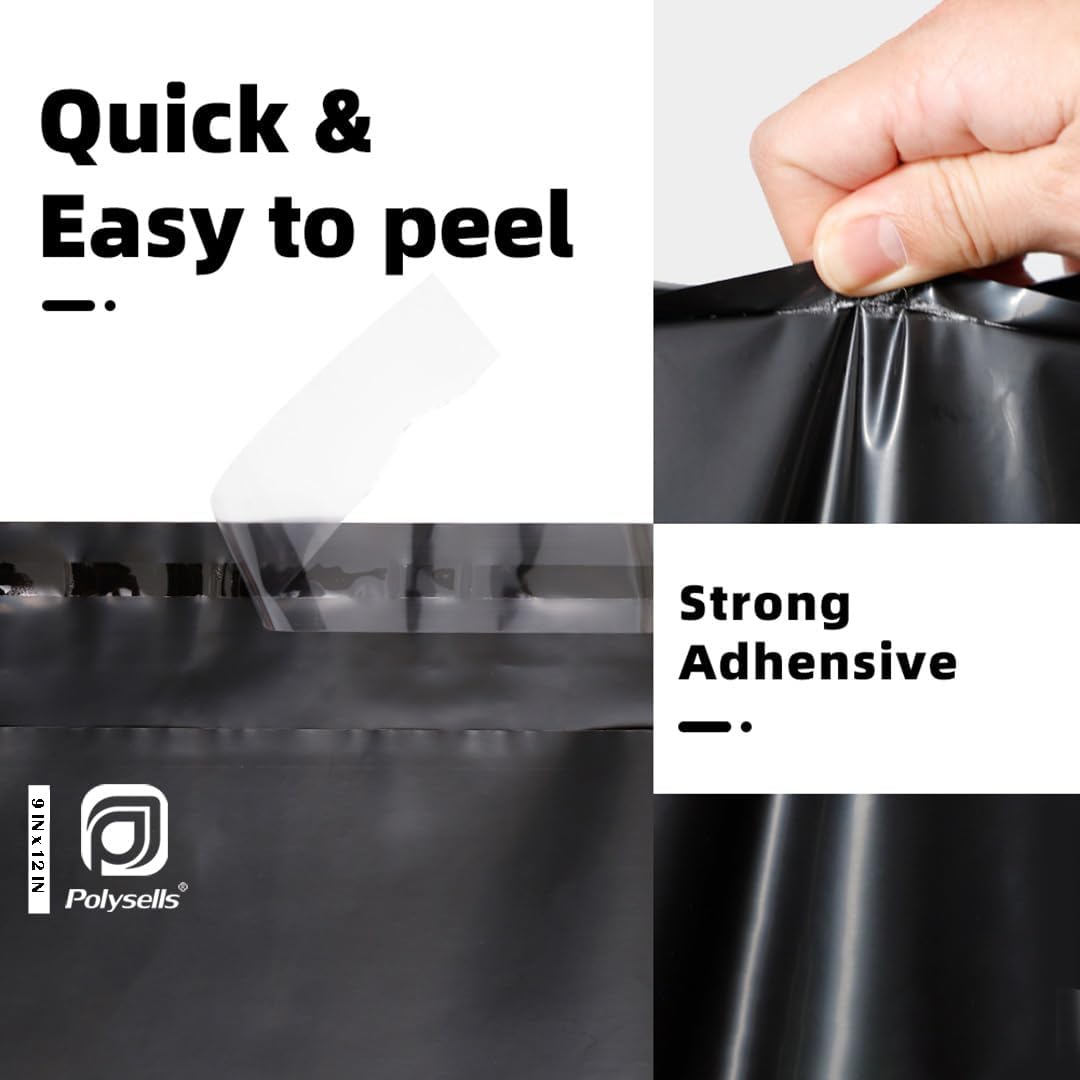 POLYSELLS 1000 pcs 9x12 Inches Black Poly Mailers Shipping Envelopes, Strong Adhesive Sealing, Waterproof, and Tear-resistant Postal Mailing Bags for Clothing, Books, and Accessories