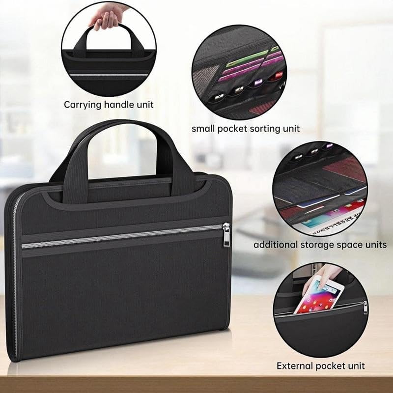 Large Capacity A4 Fireproof File Folder with Handle, Waterproof & Dustproof Accordion Document Organizer with Multiple Pockets for Home, Office & Travel (2 Set)