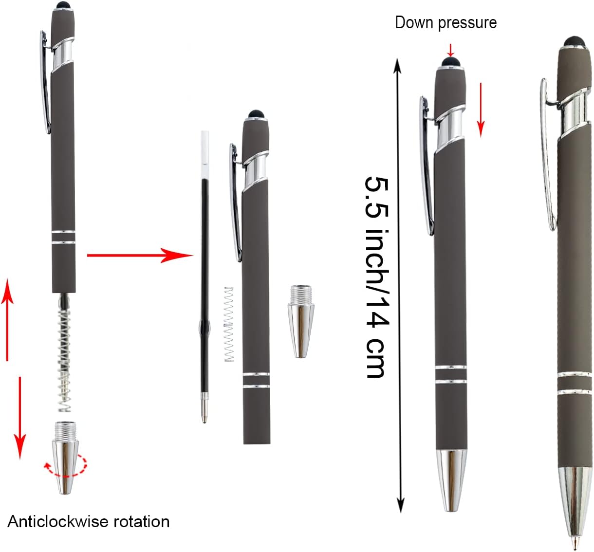 PASISIBICK 12 Pieces Ballpoint Pen with Stylus Tip, Metal, 2 in 1 Stylus Ballpoint Pen 1.0 mm Black Ink (Pack of 12) for Smartphone, Tablet