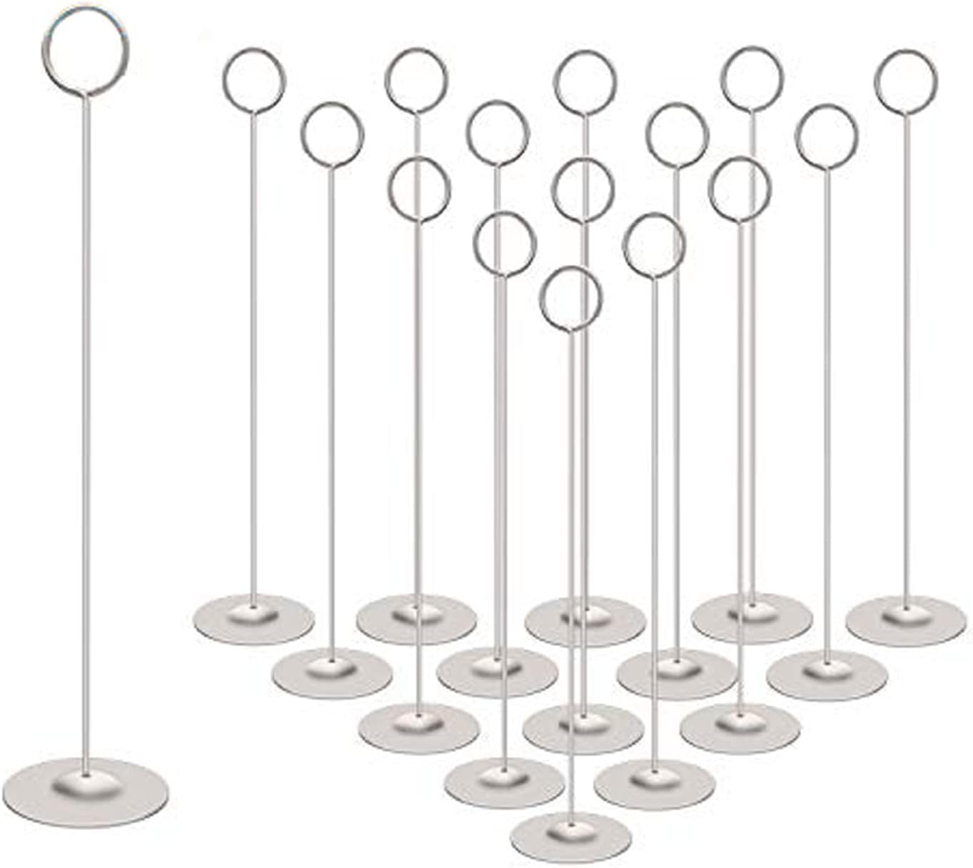 Urban Deco 16PK Table Number Holders Place Card Holders 12 Inch Table Card Holders Steel Card Holders for Photos, Food Signs, Memo Notes, Weddings, Restaurants, Birthdays（Matte Silver）
