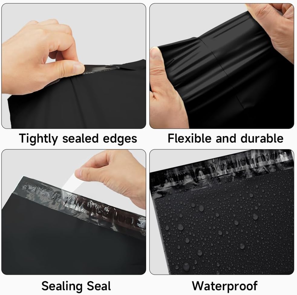 50-Count Black 10x13 Poly Mailing Bags, Durable Tear-Proof Shipping Envelopes with Self-Sealing Closure for Safe Packaging and Mailing