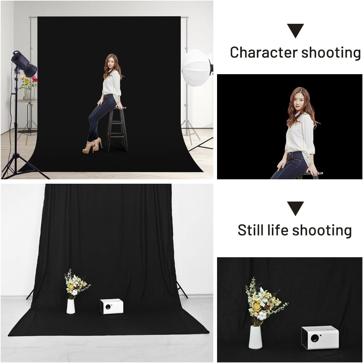 Black Backdrop Background,10 X 10 FT Large Photography Backdrop Photo Photoshoot Background Screen for Photography Photo Booth Backdrops Parties Curtain