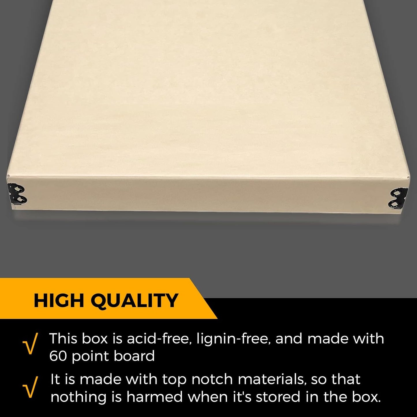 Golden State Art, Archival Storage Box, Acid-Free Drop Front Museum Box with Metal Edge for Storing Artwork Photos Documents Prints Arts and Crafts (Tan-11.75x14.75x1.5 Inches) Pack of 2