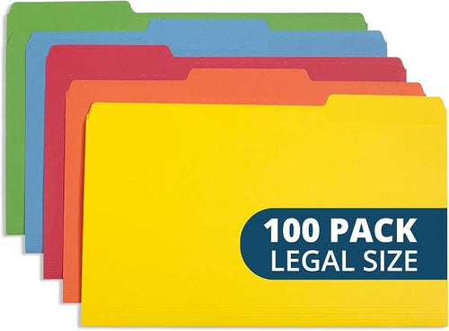 Blue Summit Supplies Colored File Folders Legal Size, 1/3 Cut Tab, 100 Per Box by BlueSummitSupplies