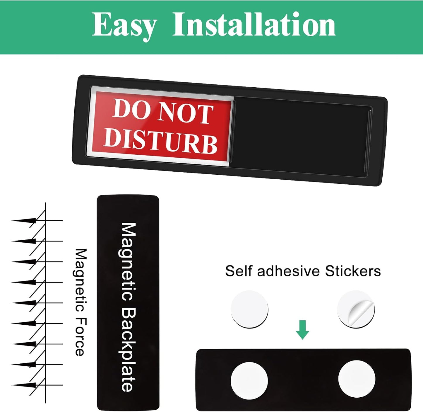 Privacy Door Sign - Do Not Disturb/Welcome Office Decor Sign with Clear Bold & Colored Text, Non-Scratch Magnetic Slider for Home Office Restroom Conference Hospital Hotel- Black