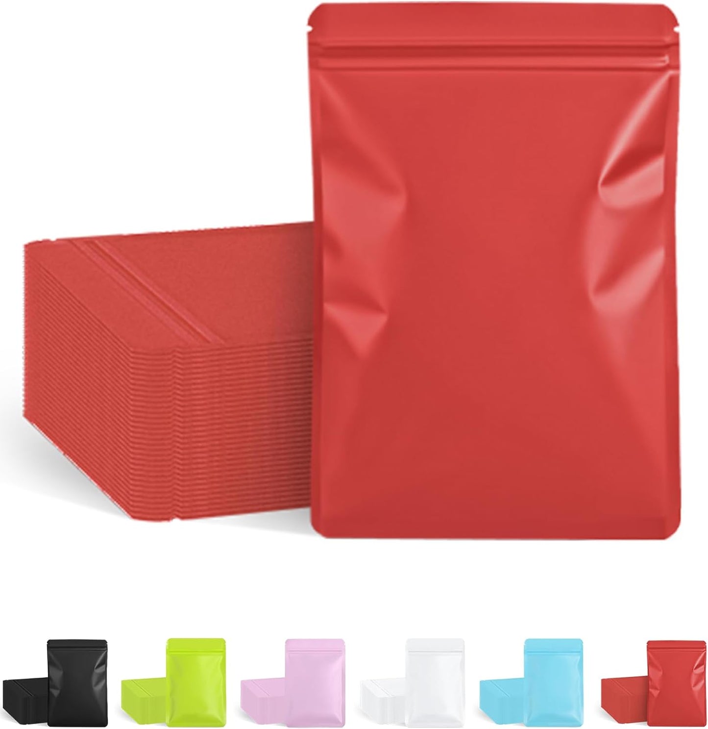 FireKylin 100 Pack Resealable Packaging Bags for Small Business Double-Sided Color Smell Proof Bags for Food Storage Flat Bags (Red, 2.7" x 3.8")