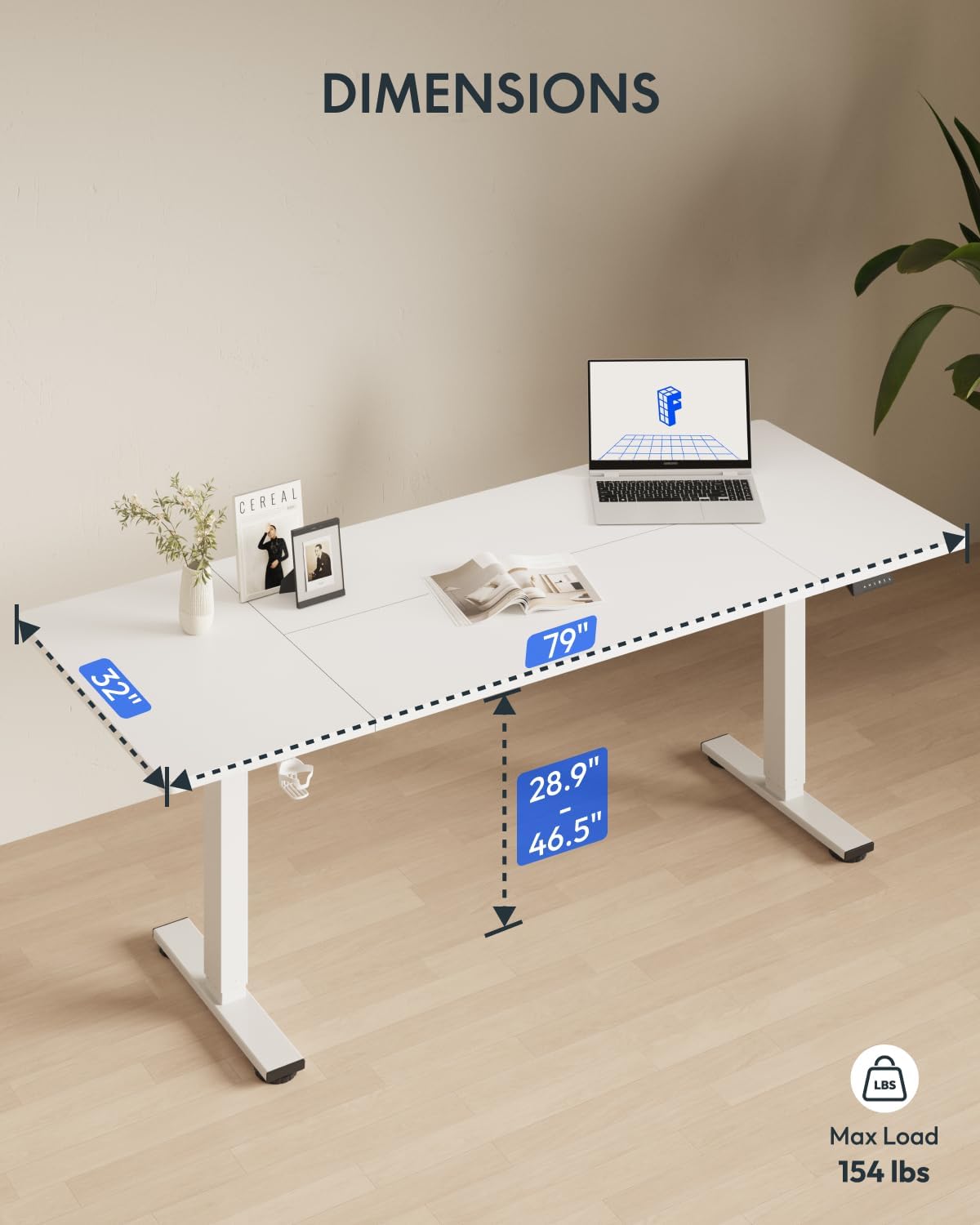 FLEXISPOT 79 x 32 Inch Large Standing Desk, Stand Up Desk with Splice Board, Rising Desks for Home Office, Office Desk with Cup Holder and Headphone Hook (White Frame + White Top, 2 Packages)