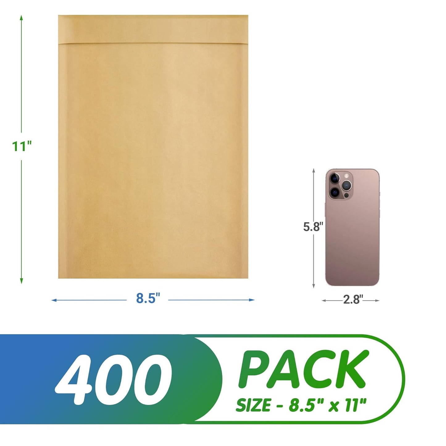 Natural Kraft Bubble Mailer Envelopes, 8.5 x 11 Inches. 400 Pack Mail Padded Envelopes Self Seal. Waterproof Kraft Bubble Mailers. Tear-Resistant Mailing Envelope Padded. Sturdy Paper Mailer