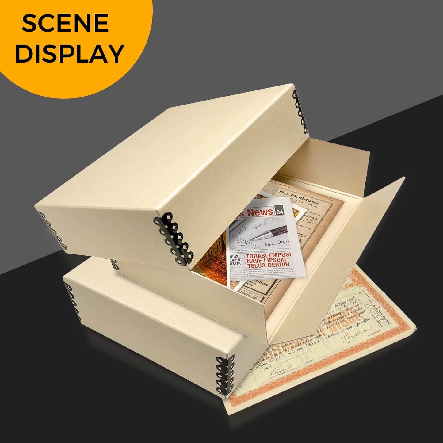 Golden State Art, Archival Storage Box, Acid-Free Drop Front Museum Box with Metal Edge for Storing Artwork Photos Documents Prints Arts and Crafts (Tan-8.75x10.75x3 Inches) Pack of 2