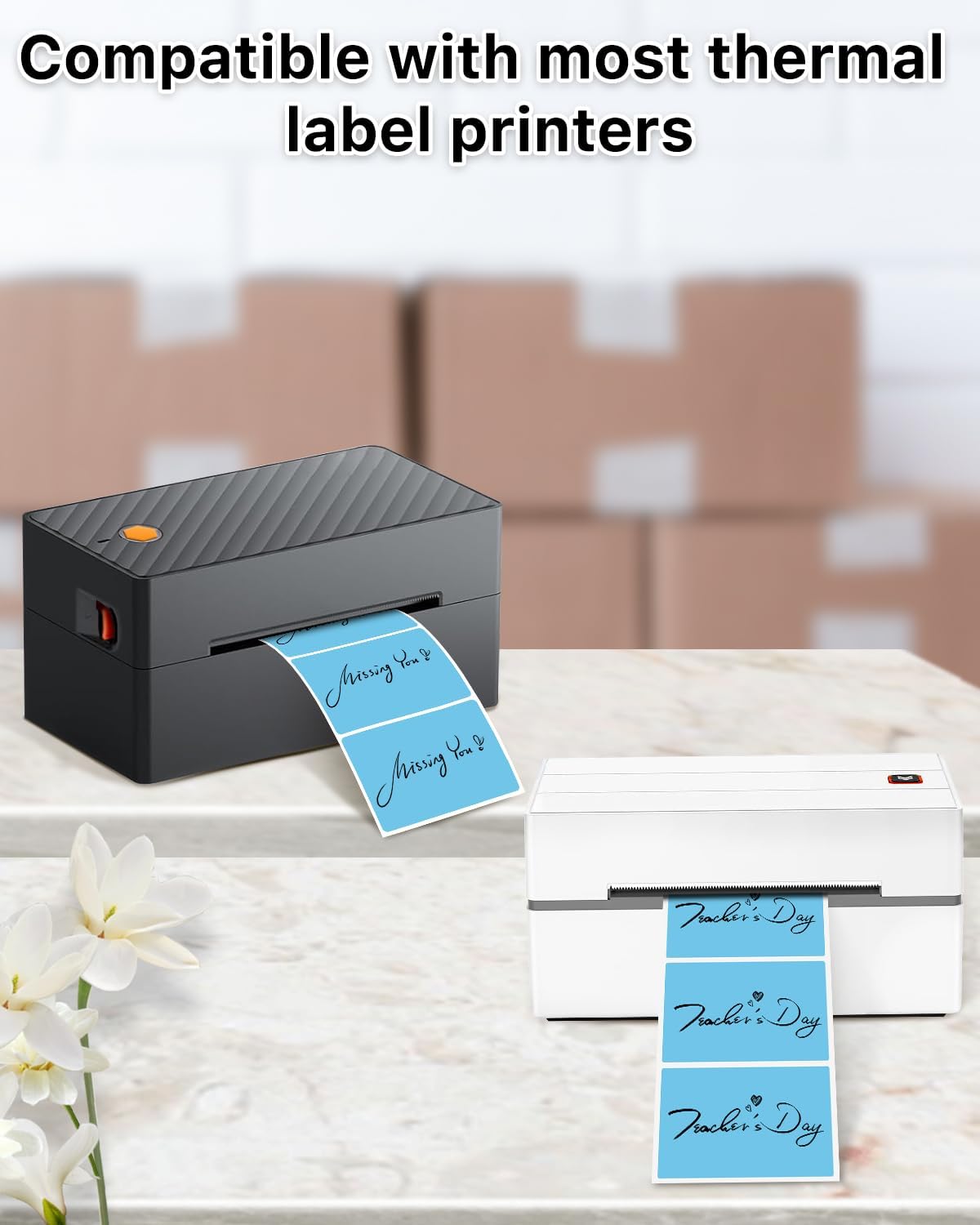 iEager 3" x 2" Thermal Labels, Rectangle Thermal Printer Stickers, Self-Adhesive Durable Sticker with Perforation Line, 500 Labels/Roll, Blue
