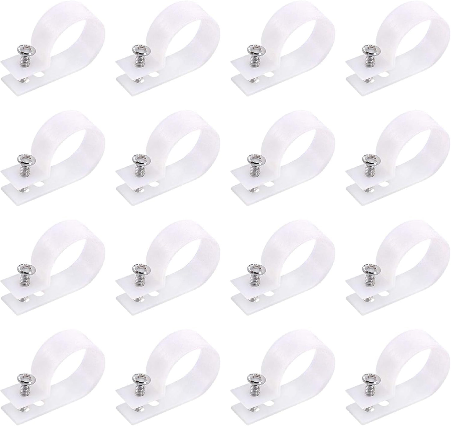 Swpeet 60 Pack White 1 Inch Nylon Plastic R-Type Cable Clips Clamp Kit, Nylon Screw Mounting Cord Fastener Clips with 60 Pack Screws for Wire Management