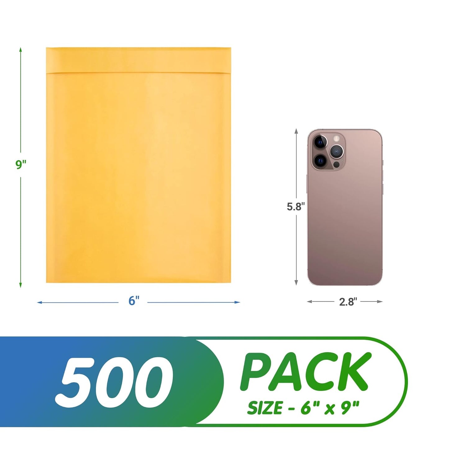 Yellow Kraft Bubble Mailer Envelopes, 6 x 9 Inches. 500 Pack Mail Padded Envelopes Self Seal. Waterproof Kraft Bubble Mailers. Tear-Resistant Mailing Envelope Padded. Sturdy Paper Mailer