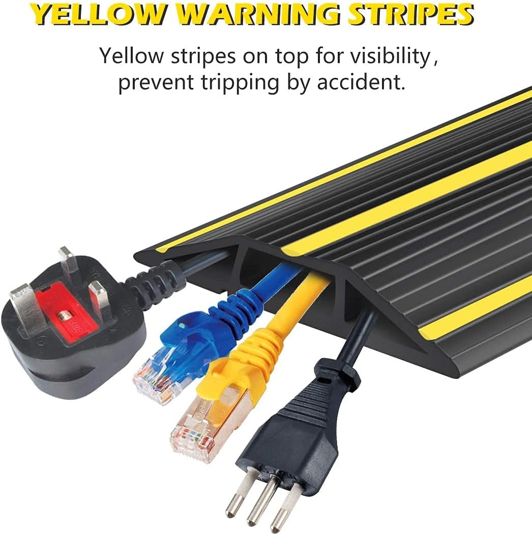 Papillon Cable Protector 3-Channel Heavy Duty Cord Cover - Floor Wire Concealer Easy to Unroll for Home Office Warehouse (6.5Ft, Black)