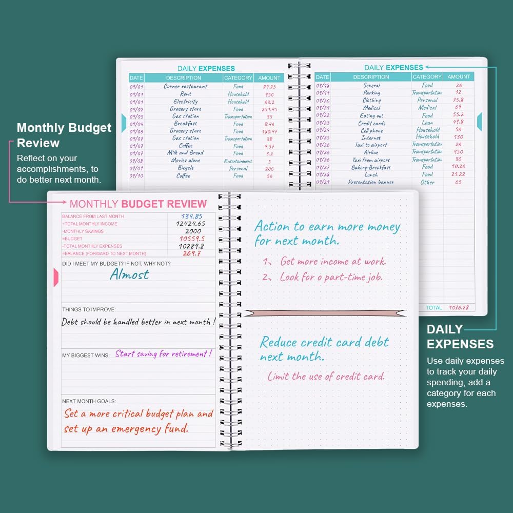 Budget Planners - Monthly Finance Organizer with Expense Tracker. 2024 Budgeting Book for 12 Months, Finance Planner, Start Anytime, 5.8" x 8.3", Green Leaf