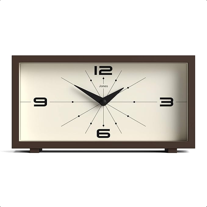 JONES CLOCKS® 'Odeon' Desk Clock | Modern Rectangular Design in Brown, Stylish by JONESCLOCKS