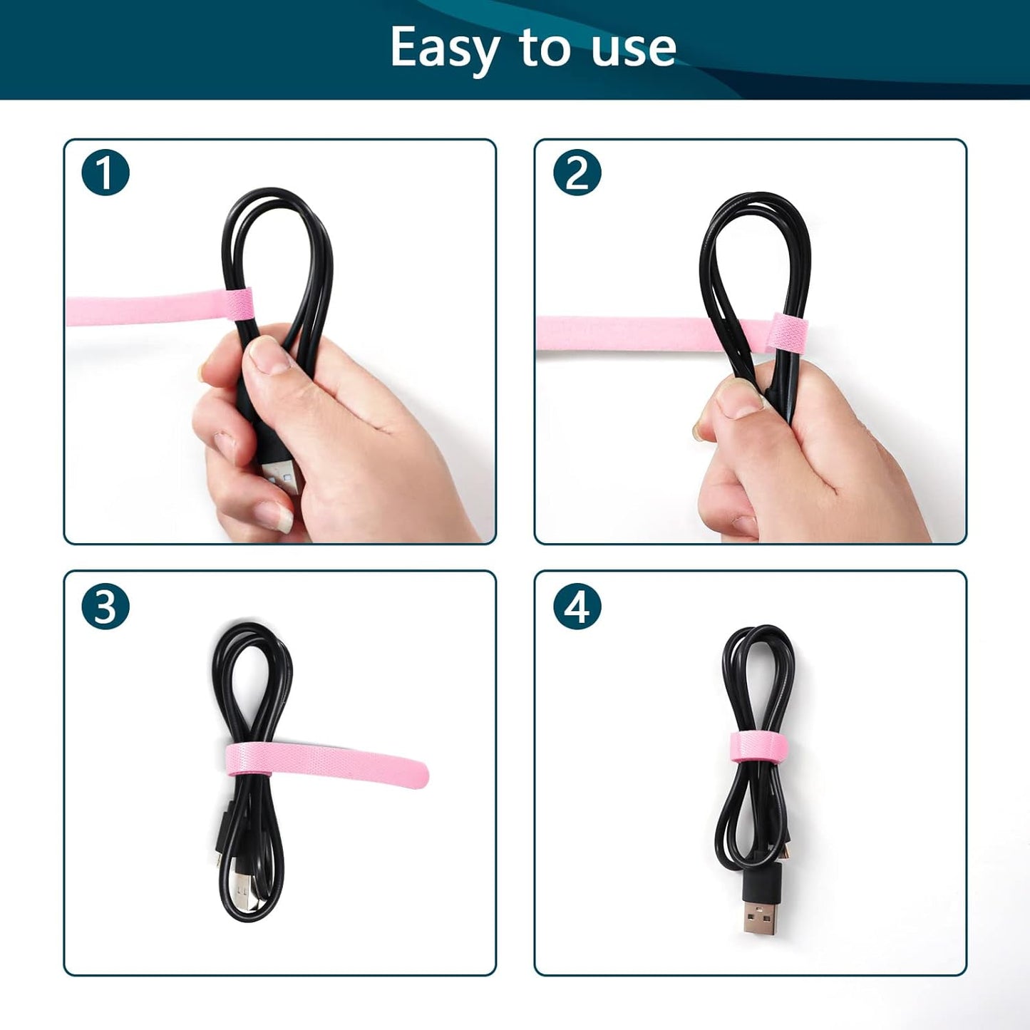 YOVXLO 50PCS 6 Inch Reusable Cable Ties, Adjustable Fastening Ties, Microfiber Cloth for Computer Link Cable Cord Management (Pink)
