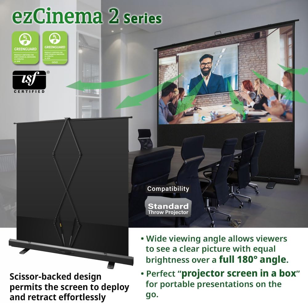 Elite Screens ezCinema 2 Projector Screen, 105-inch 4:3 Portable Manual Floor Pull Up w/ Scissor Backed Church Office Front Projection Carrying Bag, US Based Company 2-YEAR WARRANTY, F105XWV2