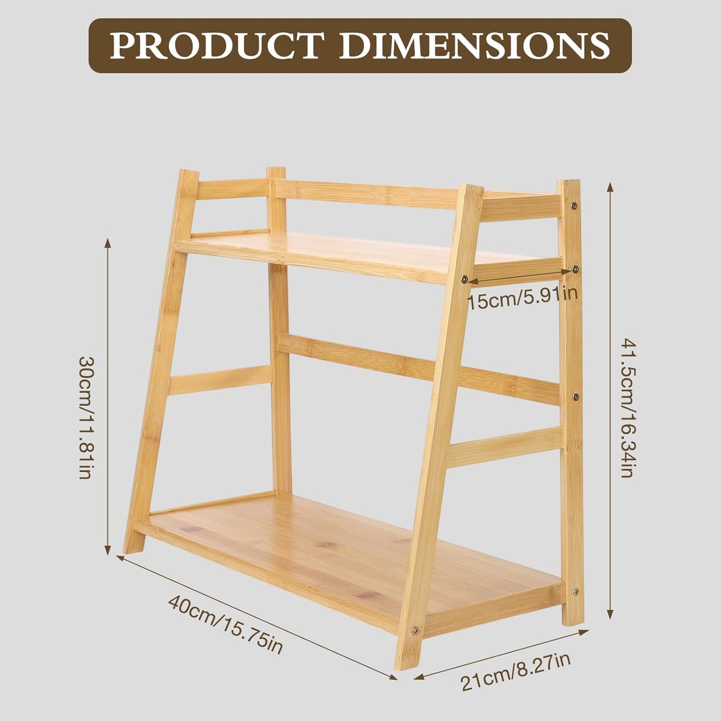 Countertop Organizer Bamboo Spice Rack 2-Tier Desktop Bookshelf Wooden Storage Stand for Kitchen, Office and Dorm, Desk Organizer for Books and Decor (Small)