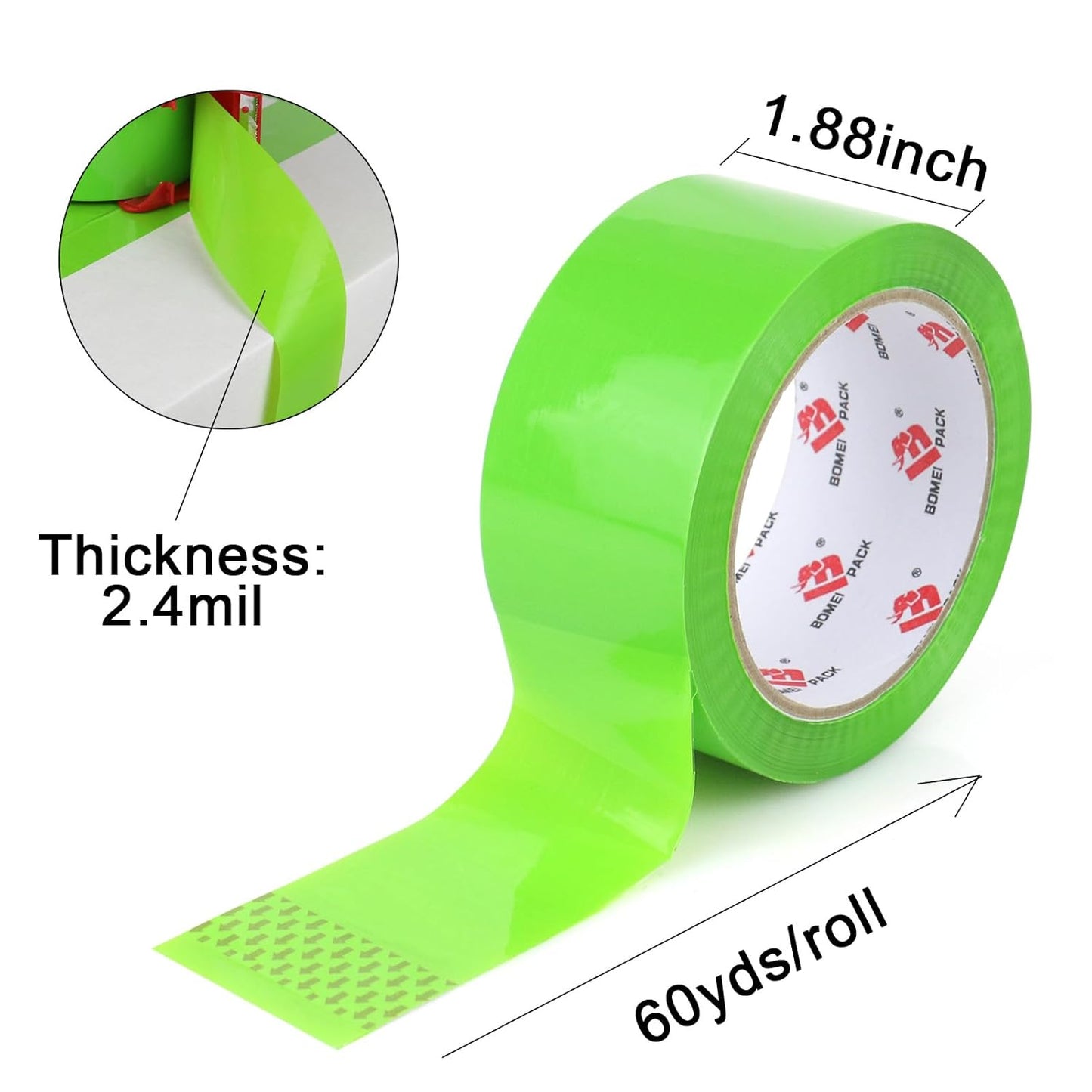 BOMEI PACK Heavy Duty Colored Packing Tape with Dispenser 1.88 Inch x 60 Yards (Green) 6 Rolls, 2.4 mil Industrial Grade Packaging Tape for Shipping, Moving, Mailing & Storage