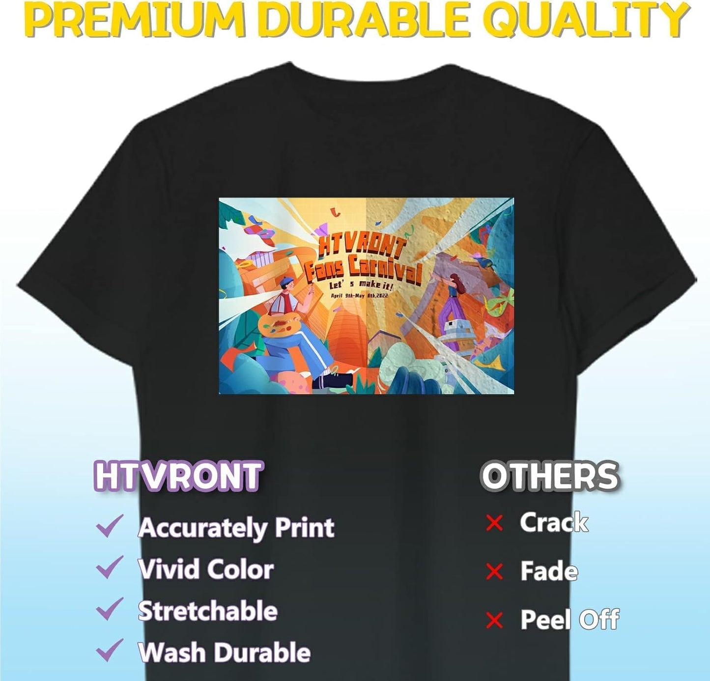 HTVRONT Printable Heat Transfer Vinyl for Dark Fabric - 6 Sheets 8.5"x11" Heat Transfer Paper for T Shirts